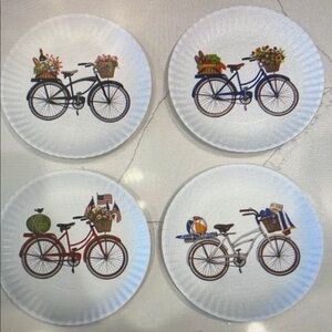 180 Degree Summer Beach Bicycle Paper Plate Style Melamine 9x9 4 CT Set Retro